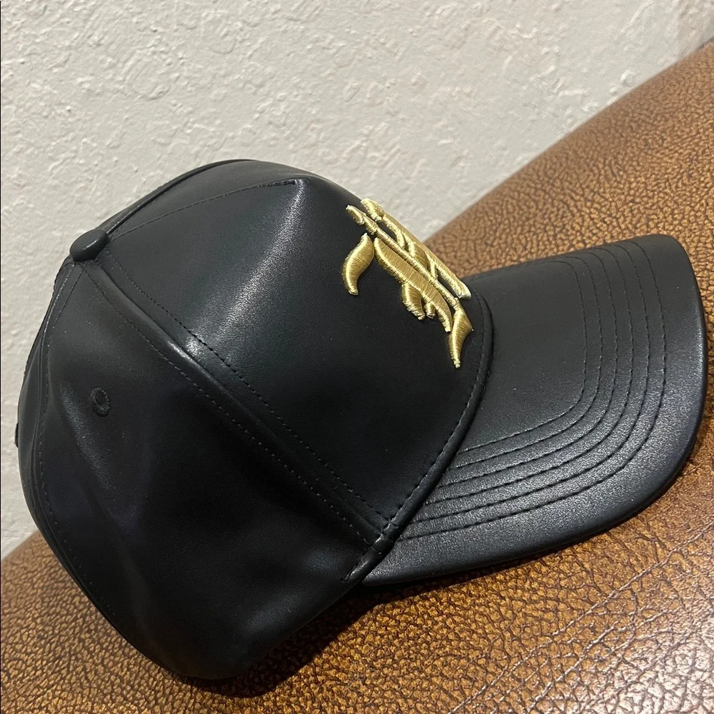 Brand New Defend Hawaii Black Leather with Gold “H” Spear A-Frame Baseball Cap!